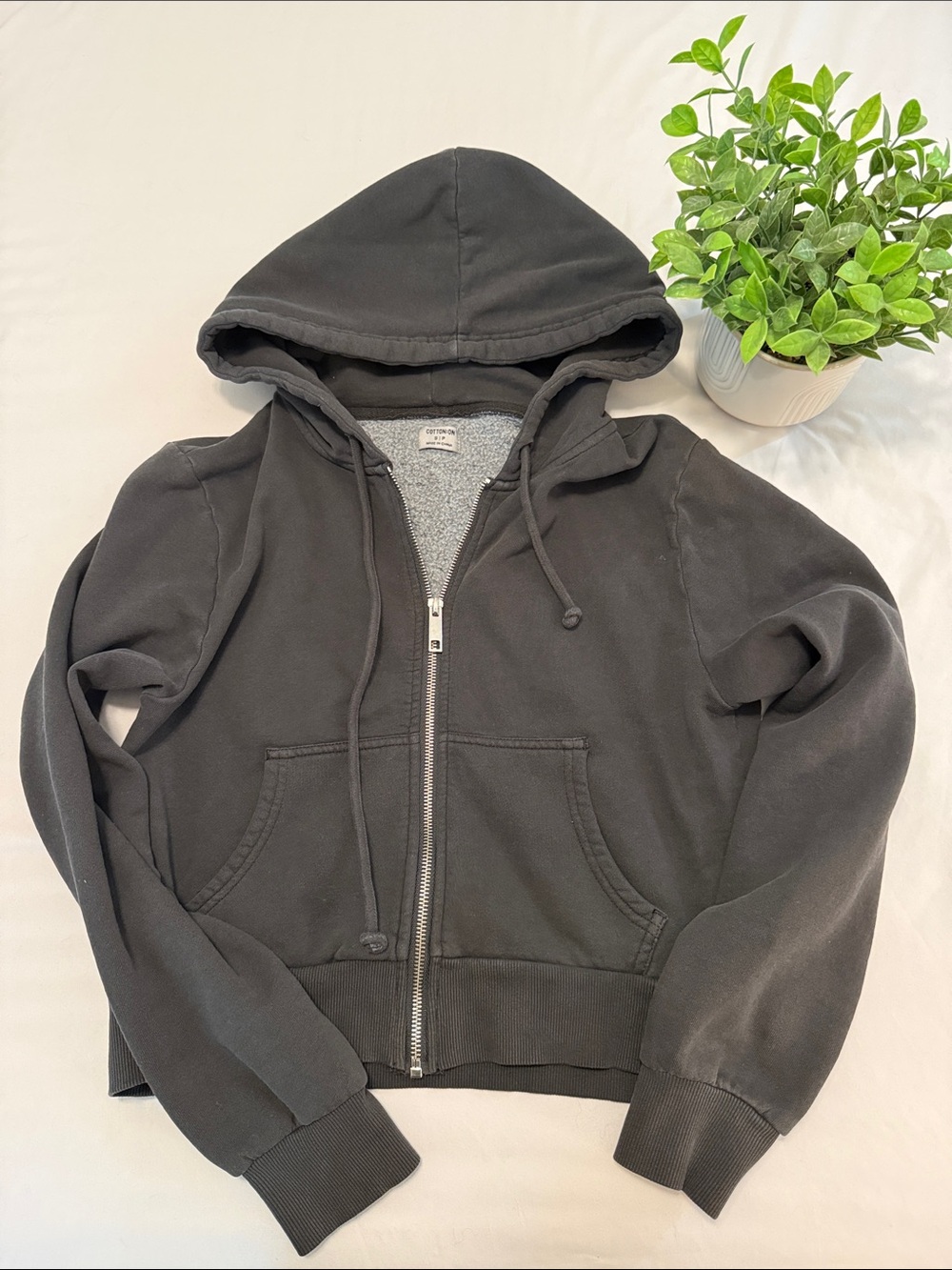 Women’s Cotton On Black Full-Zip  Cropped Hooded Jacket